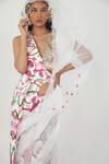 Limerick By Abirr N' Nanki_White Organza, Crepe V Neck Printed Saree And Jacket Set _Online_at_Aza_Fashions