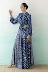 Shop_Basanti - Kapde Aur Koffee_Blue Modal Satin Embroidered Bandhani Mandarin Print Skirt And Shirt Set _Online_at_Aza_Fashions