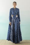 Buy_Basanti - Kapde Aur Koffee_Blue Modal Satin Embroidered Bandhani Mandarin Print Skirt And Shirt Set _Online_at_Aza_Fashions