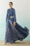 Buy_Basanti - Kapde Aur Koffee_Blue Modal Satin Embroidered Bandhani Mandarin Print Skirt And Shirt Set _at_Aza_Fashions