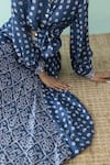 Shop_Basanti - Kapde Aur Koffee_Blue Modal Satin Embroidered Bandhani Mandarin Print Skirt And Shirt Set _at_Aza_Fashions