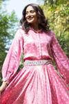 Buy_Basanti - Kapde Aur Koffee_Pink Satin Band Collar Shirt And Lehenga Set_Online_at_Aza_Fashions