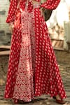 Shop_Basanti - Kapde Aur Koffee_Red Modal Satin Embellished Bandhani Print Mandarin Collar Lehenga Set _Online_at_Aza_Fashions