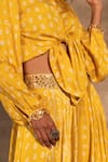 Basanti - Kapde Aur Koffee_Yellow Chinon Printed Bandhani Motifs Band Collar Lehenga And Shirt Set _Online_at_Aza_Fashions