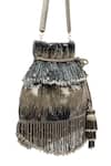 Shop_SG Collection By Sonia Gulrajani_Silver Hand Cut Beads Work Alstair Velvet Embroidered Potli Bag _at_Aza_Fashions