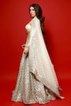 Shop_Abhinav Mishra_White Net Embroidered Mirror Sweetheart Neck Sheesh Mahal Bridal Lehenga Set _at_Aza_Fashions