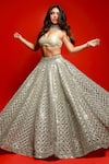 Abhinav Mishra_White Net Embroidered Mirror Sweetheart Neck Sheesh Mahal Bridal Lehenga Set _Online_at_Aza_Fashions