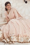 Abhinav Mishra_Pink Cotton Chanderi Mulmul Embroidered Mirror Scoop Neck Peplum Lehenga Set _Online_at_Aza_Fashions