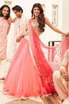 Buy_Abhinav Mishra_Pink Organza Embroidered Mirror V Neck Bridal Lehenga Set Blouse _at_Aza_Fashions