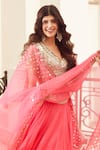 Shop_Abhinav Mishra_Pink Organza Embroidered Mirror V Neck Bridal Lehenga Set Blouse _at_Aza_Fashions