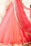 Shop_Abhinav Mishra_Pink Organza Embroidered Mirror V Neck Bridal Lehenga Set Blouse _Online_at_Aza_Fashions