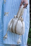 Buy_Amyra_White Embroidery, Beads, Tassels Mughal Handcrafted Potli Bag_at_Aza_Fashions