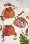 Shop_Amyra_Orange Beads, Tassels Amna Handcrafted Potli Bag Single Pc _at_Aza_Fashions