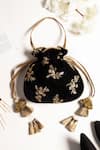 Shop_AMYRA_Black Embroidered Velvet Handcrafted Potli Bag  _at_Aza_Fashions