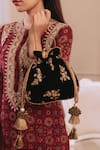 Buy_AMYRA_Black Embroidered Velvet Handcrafted Potli Bag  _at_Aza_Fashions