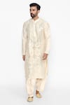 Abhinav Mishra_Beige Raw Silk Embroidered Long Kurta _Online_at_Aza_Fashions