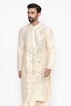 Buy_Abhinav Mishra_Beige Raw Silk Embroidered Long Kurta _at_Aza_Fashions