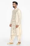 Buy_Abhinav Mishra_Beige Raw Silk Embroidered Long Kurta _Online_at_Aza_Fashions