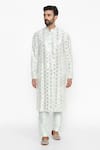 Abhinav Mishra_Blue Raw Silk Embroidered Long Kurta _Online_at_Aza_Fashions