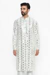 Buy_Abhinav Mishra_Blue Raw Silk Embroidered Long Kurta _at_Aza_Fashions