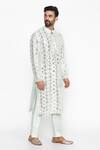 Buy_Abhinav Mishra_Blue Raw Silk Embroidered Long Kurta _Online_at_Aza_Fashions