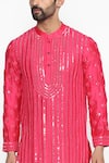 Abhinav Mishra_Pink Raw Silk Embroidered Long Kurta _at_Aza_Fashions