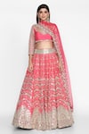 Abhinav Mishra_Pink Raw Silk V Neck Embroidered Lehenga Set _Online_at_Aza_Fashions