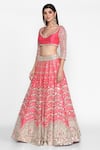 Shop_Abhinav Mishra_Pink Raw Silk V Neck Embroidered Lehenga Set _Online_at_Aza_Fashions