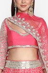 Abhinav Mishra_Pink Raw Silk V Neck Embroidered Lehenga Set _at_Aza_Fashions