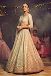 Buy_Abhinav Mishra_Gold Chanderi V Neck Embroidered Bridal Lehenga Set _at_Aza_Fashions