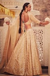 Shop_Abhinav Mishra_Gold Chanderi V Neck Embroidered Bridal Lehenga Set _at_Aza_Fashions