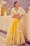 Buy_Abhinav Mishra_Yellow Raw Silk Leaf Neck Embroidered Lehenga Set _at_Aza_Fashions