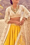 Shop_Abhinav Mishra_Yellow Raw Silk Leaf Neck Embroidered Lehenga Set _at_Aza_Fashions