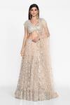 Buy_Abhinav Mishra_Peach Raw Silk, Organza, Net V Neck Embroidered Bridal Lehenga Set_at_Aza_Fashions