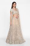 Buy_Abhinav Mishra_Peach Raw Silk, Organza, Net V Neck Embroidered Bridal Lehenga Set_Online_at_Aza_Fashions