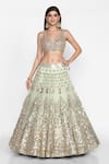 Buy_Abhinav Mishra_Green Net Leaf Neck Embroidered Bridal Lehenga Set _at_Aza_Fashions