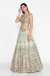 Buy_Abhinav Mishra_Green Net Leaf Neck Embroidered Bridal Lehenga Set _Online_at_Aza_Fashions