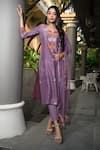 Buy_Kasturi Tikmani_Purple Kurta Dupion  Pant Cotton And Dupatta Set  _at_Aza_Fashions