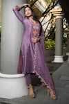 Shop_Kasturi Tikmani_Purple Kurta Dupion  Pant Cotton And Dupatta Set  _at_Aza_Fashions