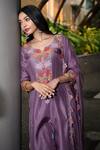 Kasturi Tikmani_Purple Kurta Dupion  Pant Cotton And Dupatta Set  _Online_at_Aza_Fashions