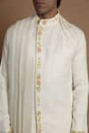 House of Armuse_White Handloom Silk Embroidered Floral Draped Kurta  _at_Aza_Fashions