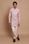 Buy_House of Armuse_Pink Bandhgala-raw Silk Embroidered Abstract Raw Set _at_Aza_Fashions