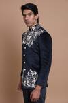 Buy_House of Armuse_Blue Bandhgala-suede Velvet Embroidered Floral Suede Set _Online_at_Aza_Fashions