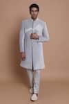 Buy_House of Armuse_Grey Sherwani-velvet Embroidered Floral Velvet Quilted Set _at_Aza_Fashions