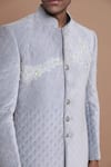 Shop_House of Armuse_Grey Sherwani-velvet Embroidered Floral Velvet Quilted Set _Online_at_Aza_Fashions