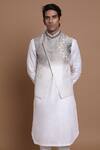 Buy_House of Armuse_Grey Raw Silk Bandhgala And Linen Kurta Set_Online_at_Aza_Fashions