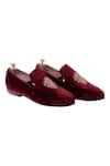 Buy_Artimen_Maroon Velvet Embroidered Loafers  _at_Aza_Fashions