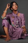 Shop_Kasturi Tikmani_Purple Kurta Dupion Silk Pant Cotton Satin And Dupatta Set  _Online_at_Aza_Fashions