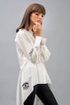 Buy Chillosophy White Cotton Poplin Shirt Collar Embellished Asymmetric Tunic Online at Aza Fashions Buy_Chillosophy_White Cotton Poplin Shirt Collar Embellished Asymmetric Tunic_Online_at_Aza_Fashions