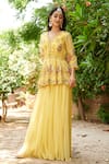 Buy_Aman Takyar_Yellow Georgette V Neck Embroidered Kurta And Sharara _at_Aza_Fashions
